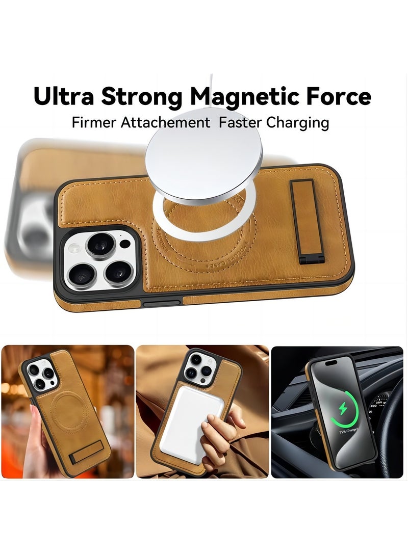 For iPhone 14 Pro Case Compatible with MagSafe Slim-Fit PU Leather Coated TPU + PC Shell - Brown