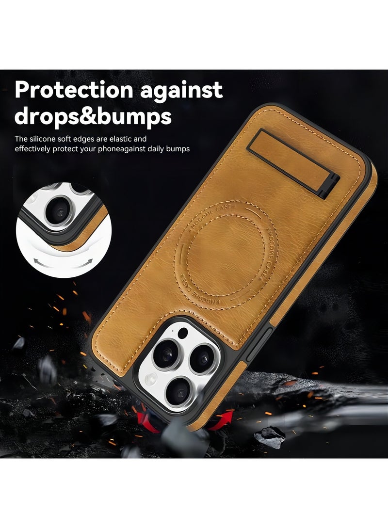 For iPhone 14 Pro Case Compatible with MagSafe Slim-Fit PU Leather Coated TPU + PC Shell - Brown