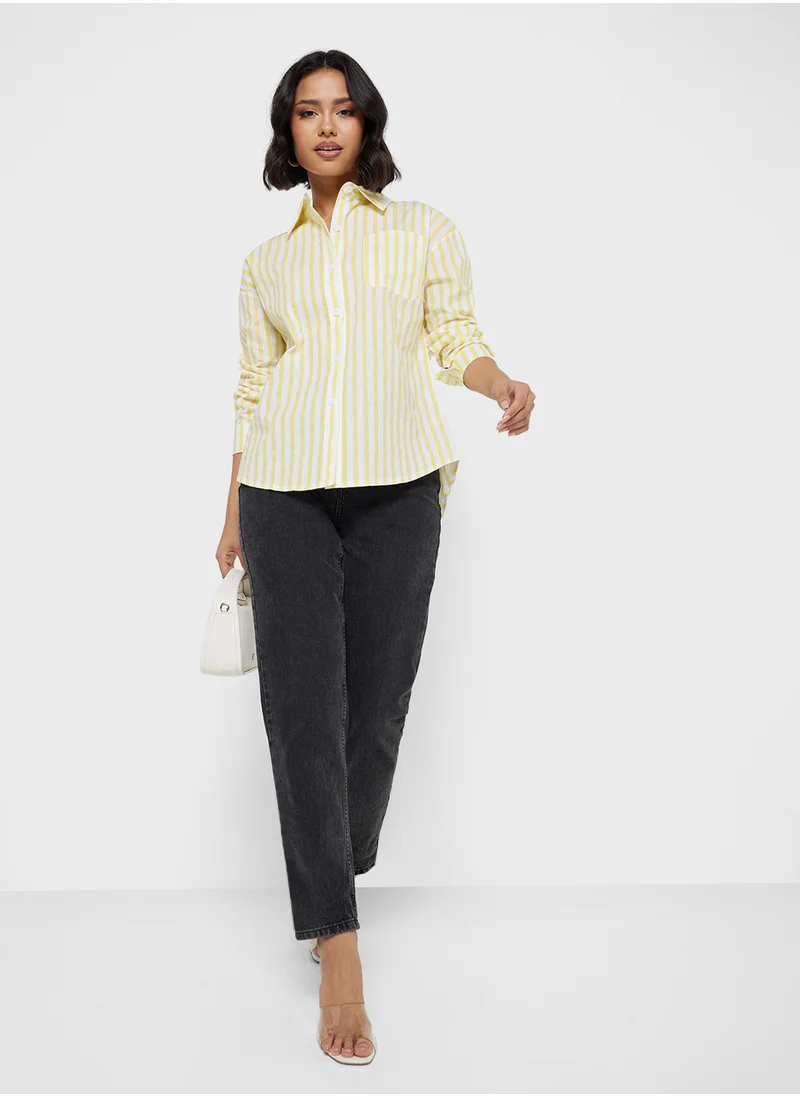 جينجر Oversize Fit Stripe Button Up Shirt