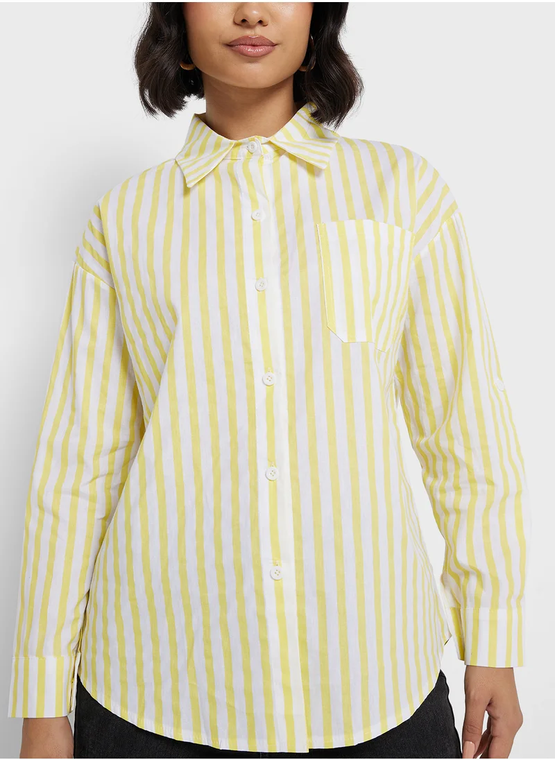 جينجر Oversize Fit Stripe Button Up Shirt