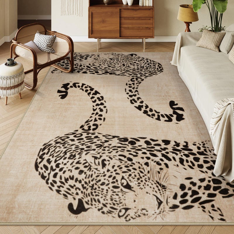 OJIA Leopard Print Rugs for Living Room Beige 8x10 Rug Washable Area Rugs for Bedroom, Modern Non-Slip Ultra-Thin Soft Large Carpet Non-Shedding Nursery Rug for Kids Playroom Dining Room Home Decor - Image 2