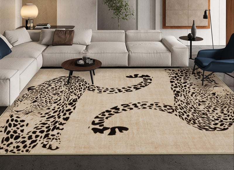 OJIA Leopard Print Rugs for Living Room Beige 8x10 Rug Washable Area Rugs for Bedroom, Modern Non-Slip Ultra-Thin Soft Large Carpet Non-Shedding Nursery Rug for Kids Playroom Dining Room Home Decor - Image 1