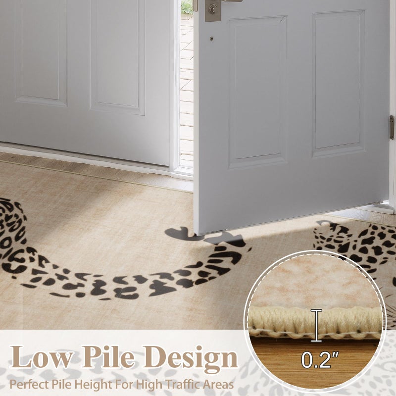 OJIA Leopard Print Rugs for Living Room Beige 8x10 Rug Washable Area Rugs for Bedroom, Modern Non-Slip Ultra-Thin Soft Large Carpet Non-Shedding Nursery Rug for Kids Playroom Dining Room Home Decor - Image 5
