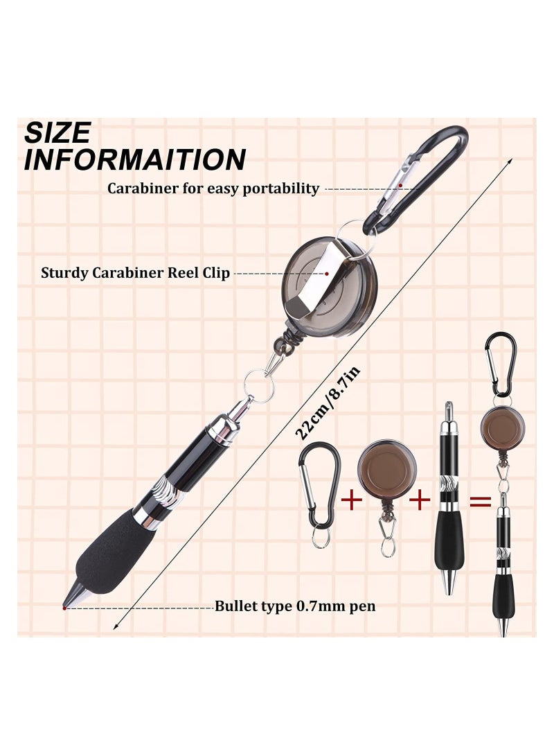 Carabiner Pens, 6 Pieces Carabiner Keychain Retractable Badge Reel Ballpoint Pen, 3 in 1 Belt Clip Keychain Retractable Pen Set for Nurses, Teachers, Colleagues, Workers Easily Carry and Find - Image 2