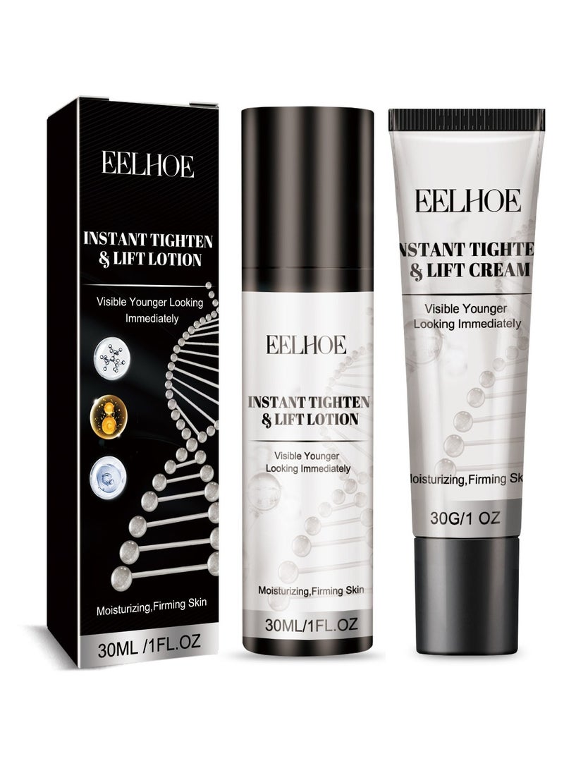 EELHOE - 2pcs Instant Lift Face Skincare Set, Anti-Aging Face Cream Tightener Skin, Facial Tightening & Lifting Lotion, Lifting Serum Cream Essential Oil, Neck Eye Tightening Lifting Serum, Skin Care Kit - Image 1