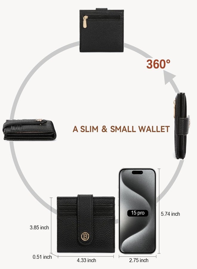 بوستانتن محفظة بوستانتين النحيفة للنساء، حامل بطاقات ائتمان صغير بتقنية حجب RFID، محفظة جلدية ثنائية الطي مع جيب بسحاب للعملات المعدنية، لون أسود - Image 4