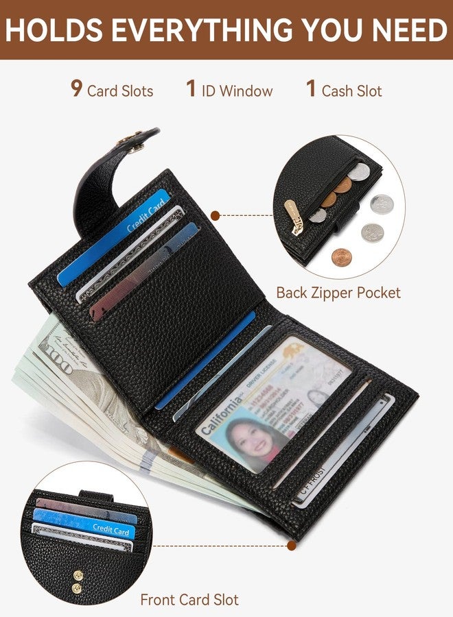 بوستانتن محفظة بوستانتين النحيفة للنساء، حامل بطاقات ائتمان صغير بتقنية حجب RFID، محفظة جلدية ثنائية الطي مع جيب بسحاب للعملات المعدنية، لون أسود - Image 2