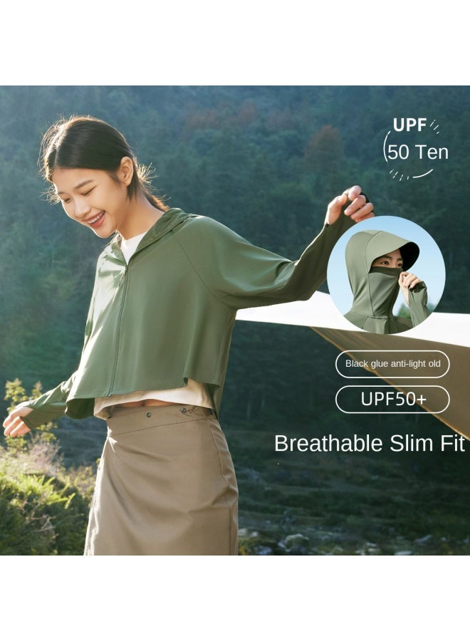 Outdoor Sun Protection】popular Black Vinyl Wide-brimmed Shawl-collar Ice Silk Skin Jacket For Women, Strong Sun Protection And Breathable Sunscreen Clothing - Image 2