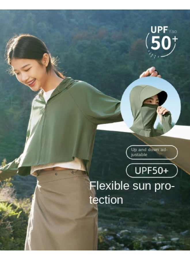 Outdoor Sun Protection】popular Black Vinyl Wide-brimmed Shawl-collar Ice Silk Skin Jacket For Women, Strong Sun Protection And Breathable Sunscreen Clothing - Image 1
