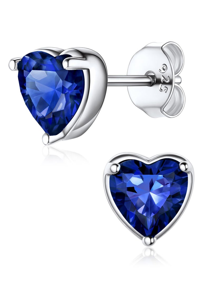 ChicSilver Heart Earrings Hypoallergenic 925 Sterling Silver Dark Blue Sapphire September Birthstone Stud Earrings for Women Sensitive Ears - Image 1