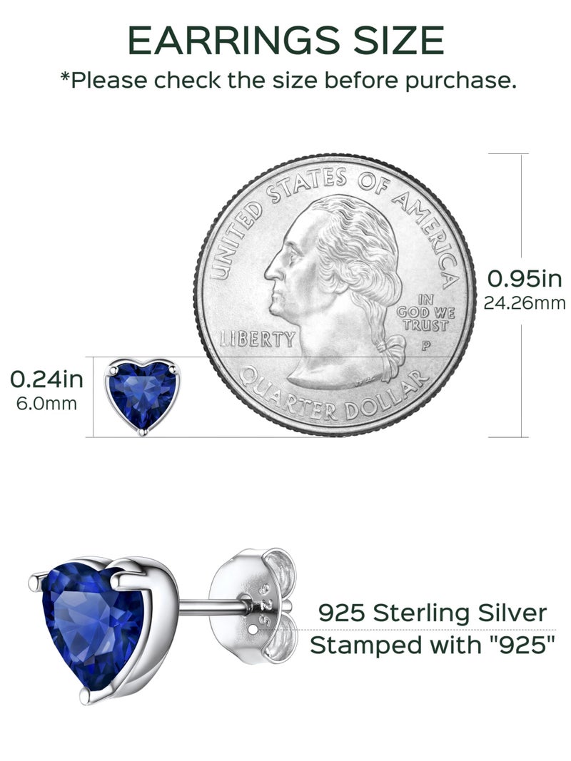 ChicSilver Heart Earrings Hypoallergenic 925 Sterling Silver Dark Blue Sapphire September Birthstone Stud Earrings for Women Sensitive Ears - Image 4