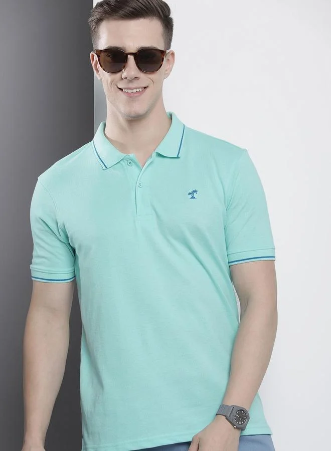 The Indian Garage Co Men Blue Regular Fit Short Sleeve Polo