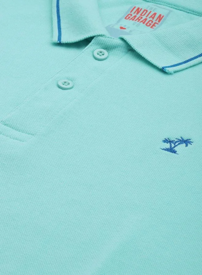 The Indian Garage Co Men Blue Regular Fit Short Sleeve Polo