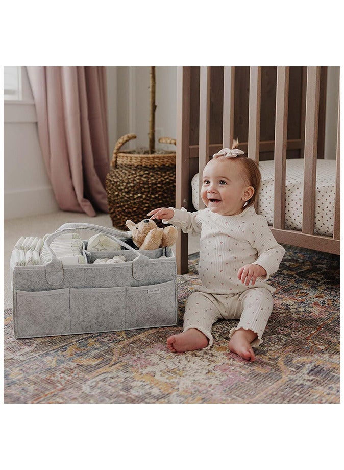 Baby Diaper Caddy Organizers Printed Storage Mother Bags Nursery Storage Foldable and Portable Grey - Image 4