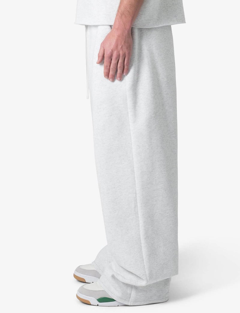 HeSaYep Men's Baggy Sweatpants Wide Leg Fleece Lined Lounge Sweat Pants Winter Thermal Cotton Athletic Pants Open Bottom Straight Leg Workout Pants with Pockets White Grey XL - Image 4