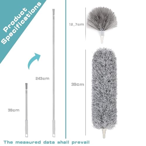 Rylan 2 in 1 Long Handle Microfiber Feather Ceiling Duster for Dust Cleaning with extendable Pole 30-100 Inch with Anti Scratch Bendable Head for Cleaning High Cobweb Stick high Ceiling Fan Mop - Image 4