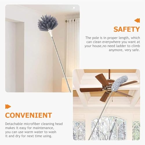Rylan 2 in 1 Long Handle Microfiber Feather Ceiling Duster for Dust Cleaning with extendable Pole 30-100 Inch with Anti Scratch Bendable Head for Cleaning High Cobweb Stick high Ceiling Fan Mop - Image 3