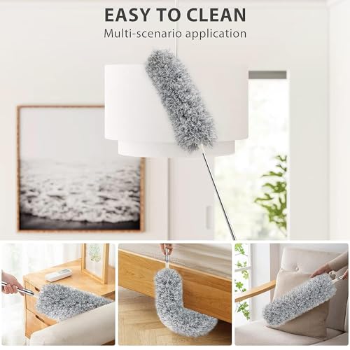 Rylan 2 in 1 Long Handle Microfiber Feather Ceiling Duster for Dust Cleaning with extendable Pole 30-100 Inch with Anti Scratch Bendable Head for Cleaning High Cobweb Stick high Ceiling Fan Mop - Image 2