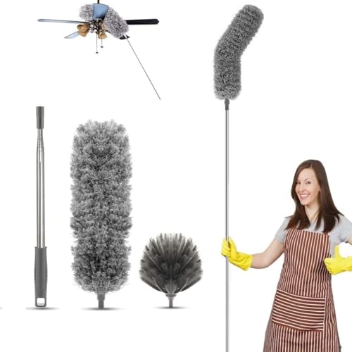 Rylan 2 in 1 Long Handle Microfiber Feather Ceiling Duster for Dust Cleaning with extendable Pole 30-100 Inch with Anti Scratch Bendable Head for Cleaning High Cobweb Stick high Ceiling Fan Mop - Image 1