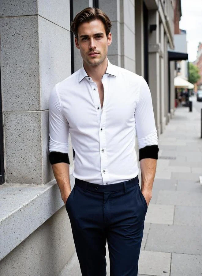 دينيس لينغو قميص رجالي سادة بياقة سبريد كاجوال