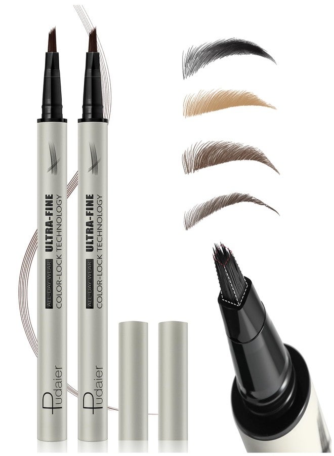 ESpoce 2 Pack Microblading Eyebrow Pen and Brow Tint for Women with Angled Brush & Dip to Effortlessly Create Natural Hair Like Brows, Waterproof Fast Eye Brow Makeup Pencil, Last All Day (Chocolate) - Image 1