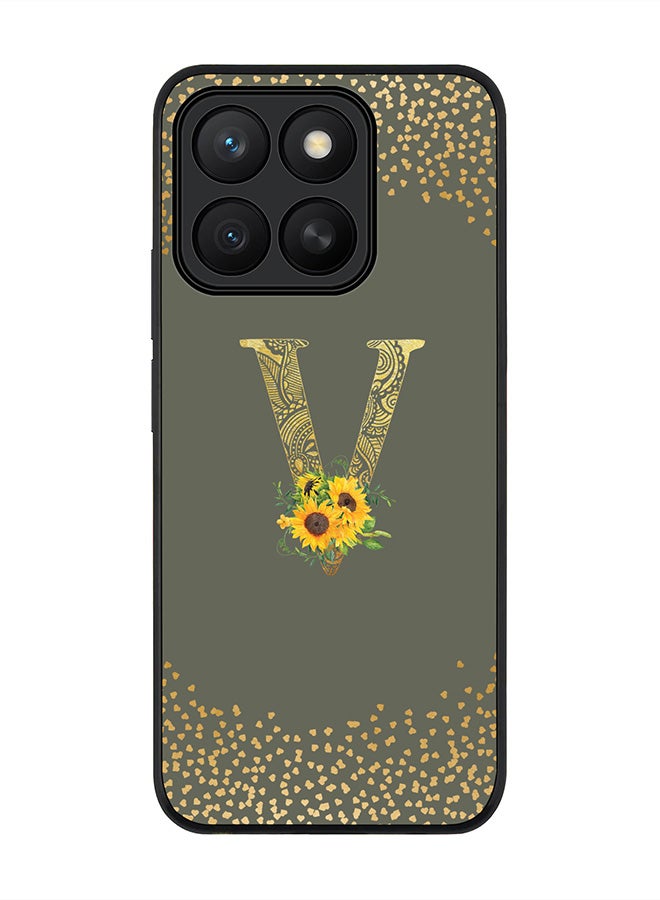 Stylizedd For Honor X8c Case,Slim fit Camera Protection, Shockproof Thin Phone cover  - Custom Floral Monogram - V  (Olive Green )