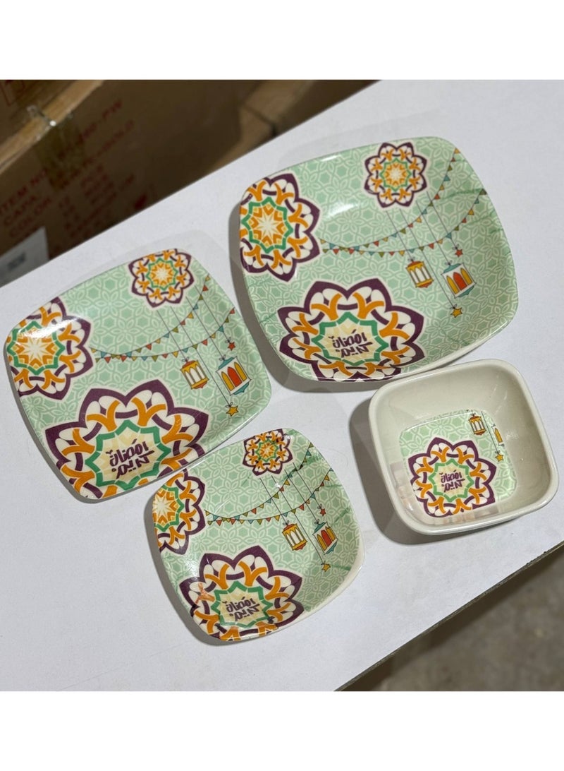 24-piece melamine dinner set in Ramadan shapes 6 large plates, 6 medium plates, 6 small plates, and 6 soup bowls. - Image 3