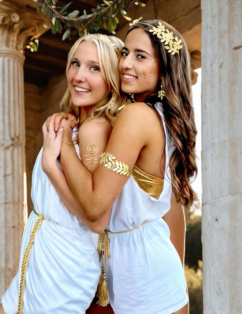 LOYALLOOK 5Sets Grecian Goddess Costume Accessories Set Greek Leaf Headband Coil Bracelet Artificial Pearl Earrings Golden Leaves Bridal Hair Comb for Women Wedding Party - Image 5