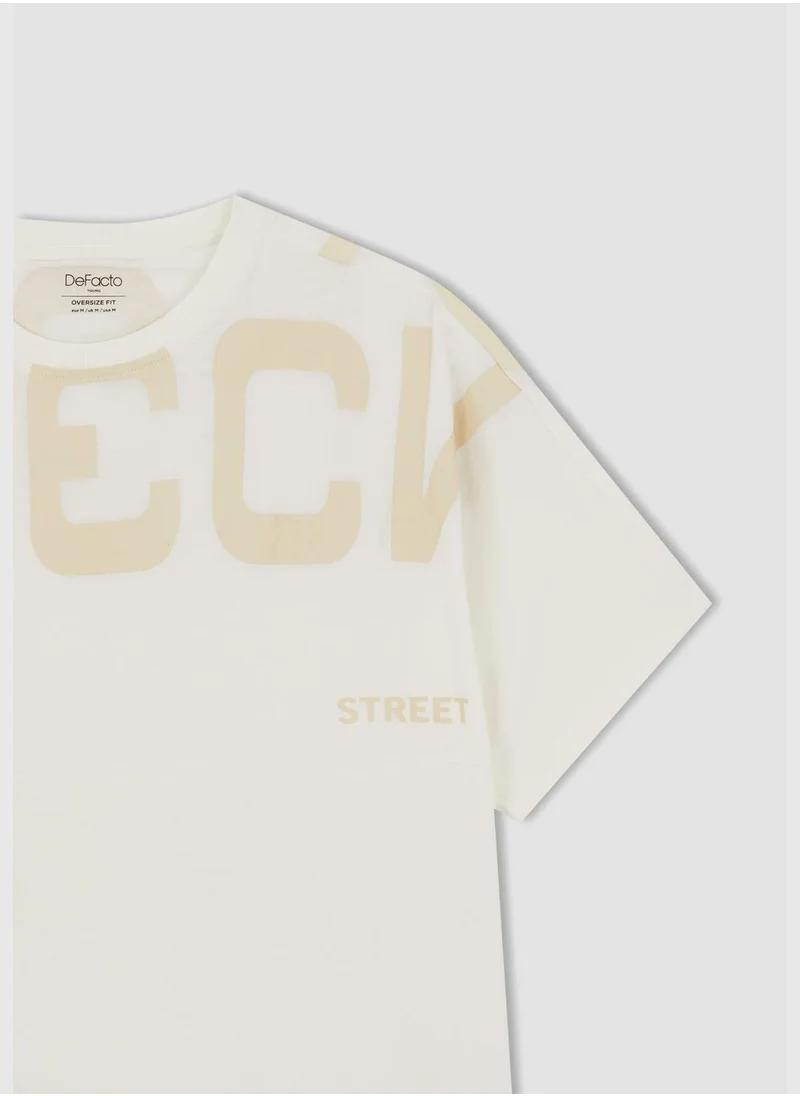 DeFacto Oversize Fit Short Sleeve Slogan Print T-Shirt