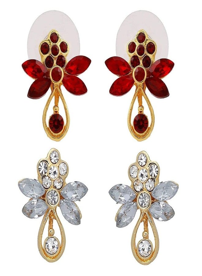 استيل أقراط إستيل جيهينا بتصميم عصري للبنات، طقم من زوجين (أبيض وأحمر)، مقاس واحد - Image 1