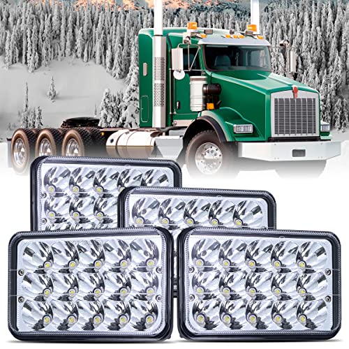 LEDMIRCY 4x6 LED Lights High Low Sealed Beam White Rectangular LED Light 4PCS 45W Rectangular Automotive Headlight Assemblies with H4651 H4656 H6545 H4652 H4666 H4668 H4642 - Image 1