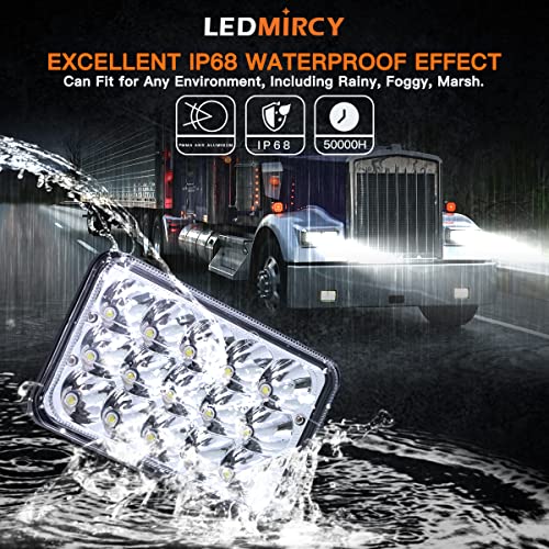 LEDMIRCY 4x6 LED Lights High Low Sealed Beam White Rectangular LED Light 4PCS 45W Rectangular Automotive Headlight Assemblies with H4651 H4656 H6545 H4652 H4666 H4668 H4642 - Image 3