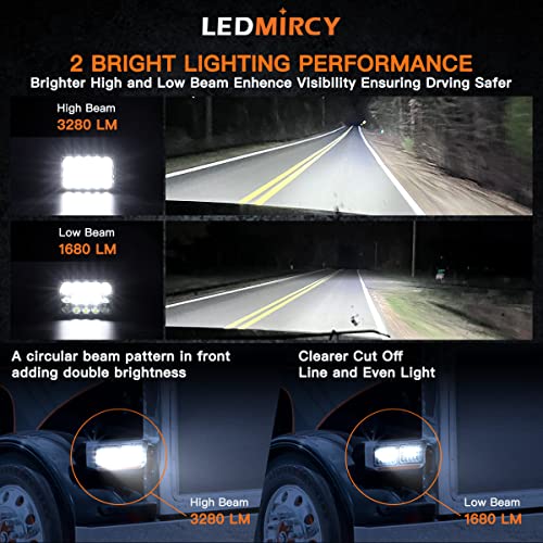 LEDMIRCY 4x6 LED Lights High Low Sealed Beam White Rectangular LED Light 4PCS 45W Rectangular Automotive Headlight Assemblies with H4651 H4656 H6545 H4652 H4666 H4668 H4642 - Image 2