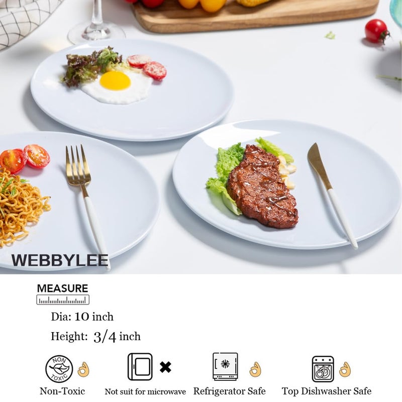 Webbylee Melamine Dinner Plates - 6pcs 10inch Dinnerware Dishes Set for Indoor and Outdoor Use, Break-resistant, White - Image 2