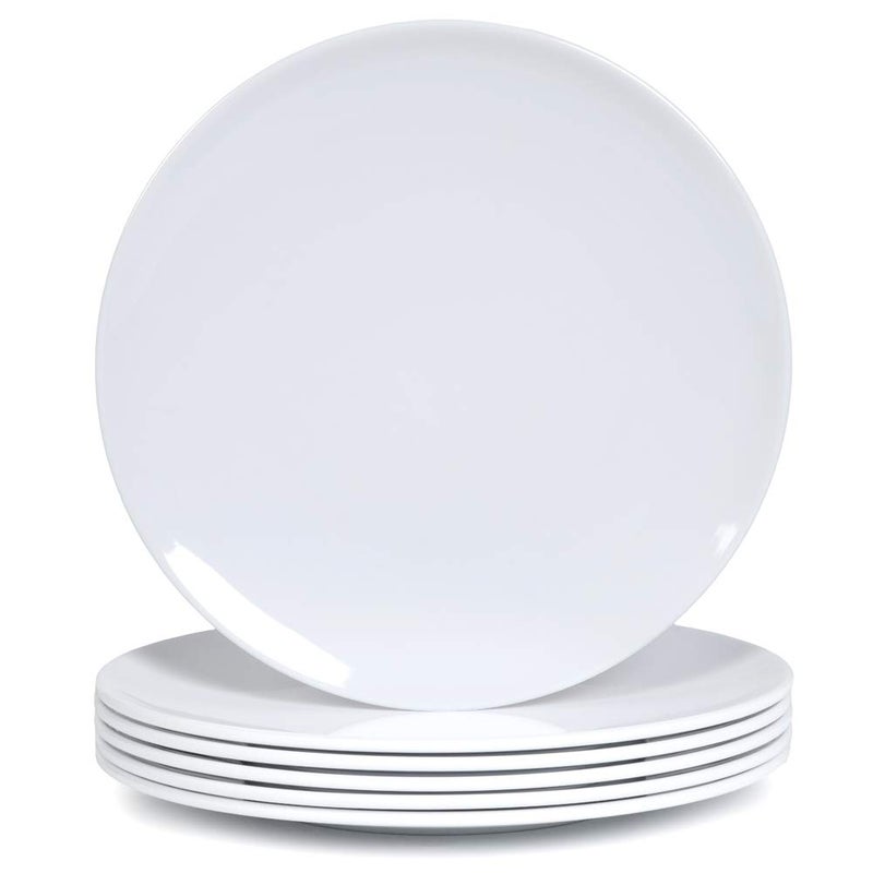 Webbylee Melamine Dinner Plates - 6pcs 10inch Dinnerware Dishes Set for Indoor and Outdoor Use, Break-resistant, White - Image 1