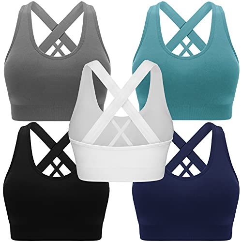 Double Couple Sports Bras for Women Padded High Impact Seamless Criss Cross Back Workout Tops Gym Activewear Bra Large - Image 1
