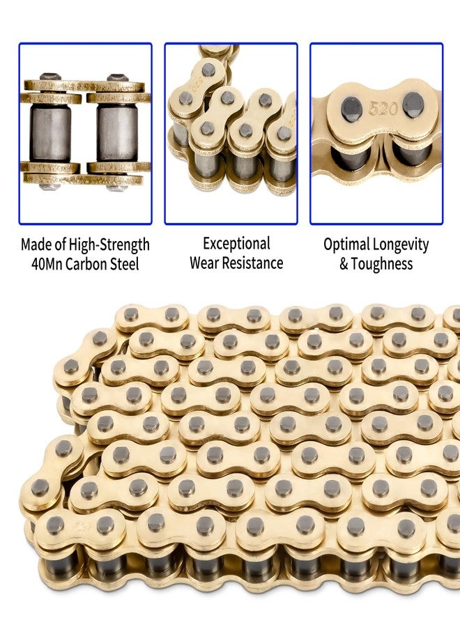Belleone 520 Gold Motorcycle Chain 114 Links with Chain Breaker, 520 Drive Bike Roller Chain with 5 Master Links - Image 4