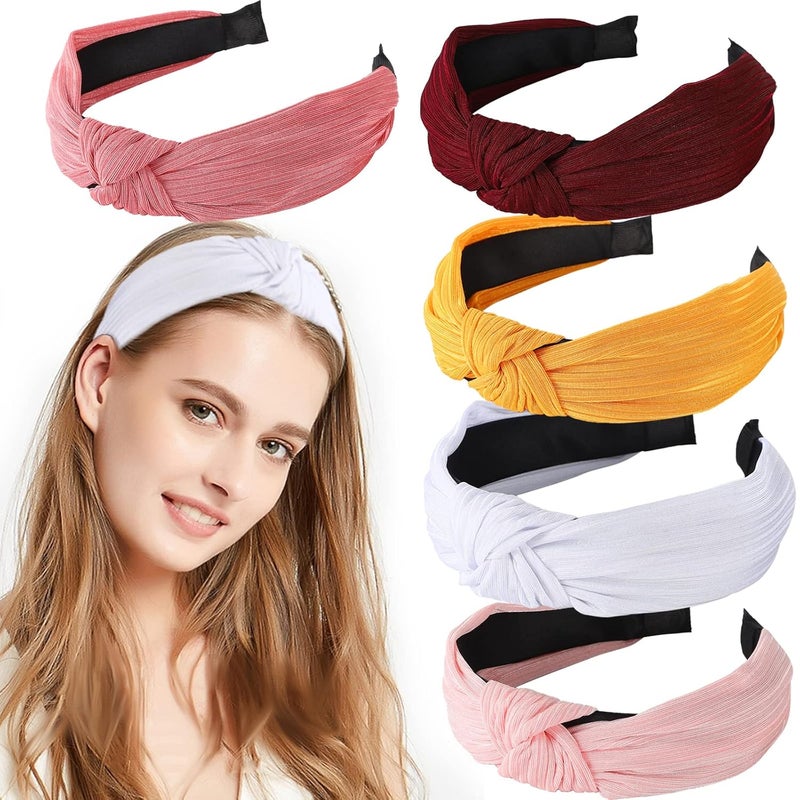 LOVNFC Womens Headbands 5Pcs Knotted Head Bands No Slip Fashion for women Girls red pink white yellowMixed Color B