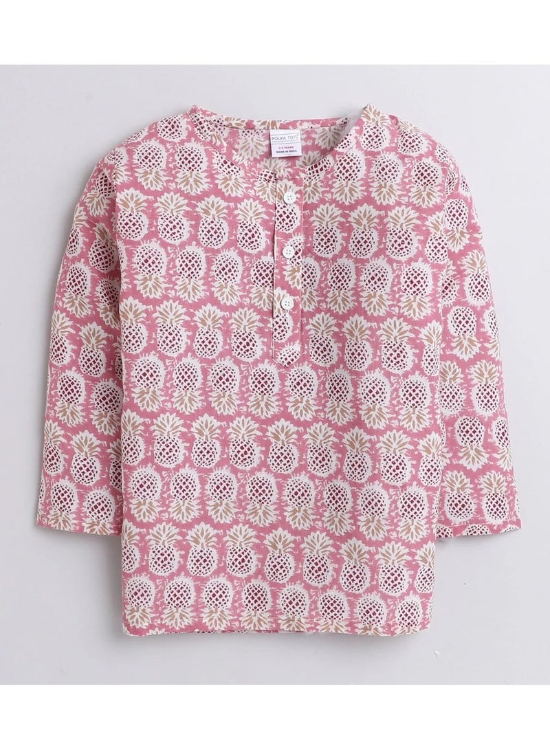 بولكاتوتس قميص نوم بأكمام طويلة من Polka Tots بطبعة أناناس - وردي  - Image 2