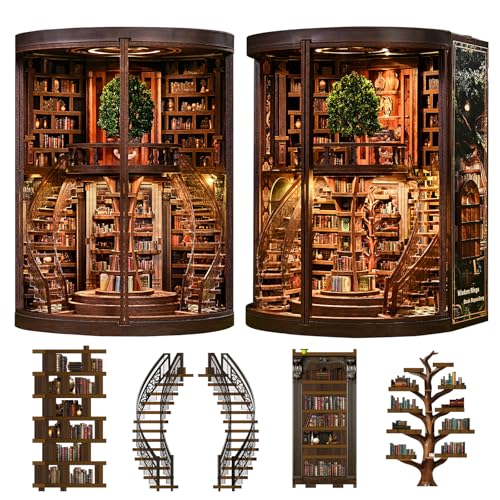 Spilay DIY Miniature House Kit Miniature Dollhouse Kit with LED Light Mini House Building Kit Book Nook for Adult Creative Bookshelf Decoration Unique GiftWisdom Rings Book Repository - Image 1