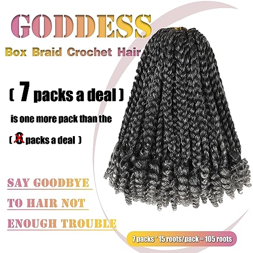 hahoness 7 Packs 10 Inches Goddess Box Braid Crochet Hair with Toni Curl Ends for Black Women,Mother and Baby Kids - Ombre Gray, Bohemian Box Braids Crochet Hair (105 Strands,T1B/Gray) - Image 2