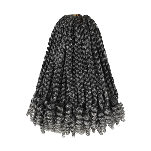 hahoness 7 Packs 10 Inches Goddess Box Braid Crochet Hair with Toni Curl Ends for Black Women,Mother and Baby Kids - Ombre Gray, Bohemian Box Braids Crochet Hair (105 Strands,T1B/Gray) - Image 1