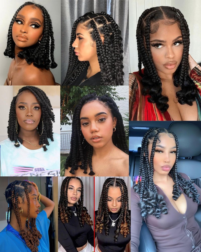 hahoness 7 Packs 10 Inches Goddess Box Braid Crochet Hair with Toni Curl Ends for Black Women,Mother and Baby Kids - Ombre Gray, Bohemian Box Braids Crochet Hair (105 Strands,T1B/Gray) - Image 5