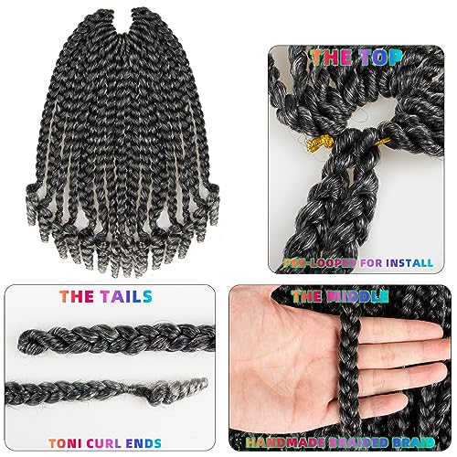 hahoness 7 Packs 10 Inches Goddess Box Braid Crochet Hair with Toni Curl Ends for Black Women,Mother and Baby Kids - Ombre Gray, Bohemian Box Braids Crochet Hair (105 Strands,T1B/Gray) - Image 4