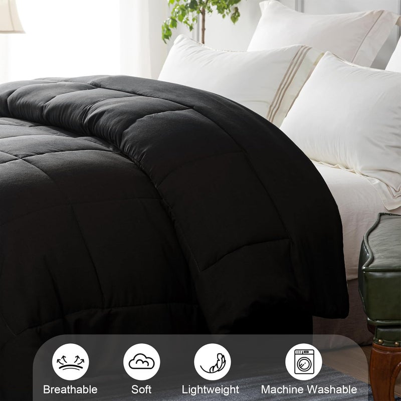 Reversible Duvet King Size for All Seasons, 7.5 Tog Down Alternative Box Sitiched Duvets, Lightweight and Machine Washable Comforter, 220x240 cm, Black | 220x 240 cm, Breathable Cosy Luxury Box Stitched Microfibre Comforter, Machine Washable, All Seasons, Bed Bedroom Hotel - Image 2