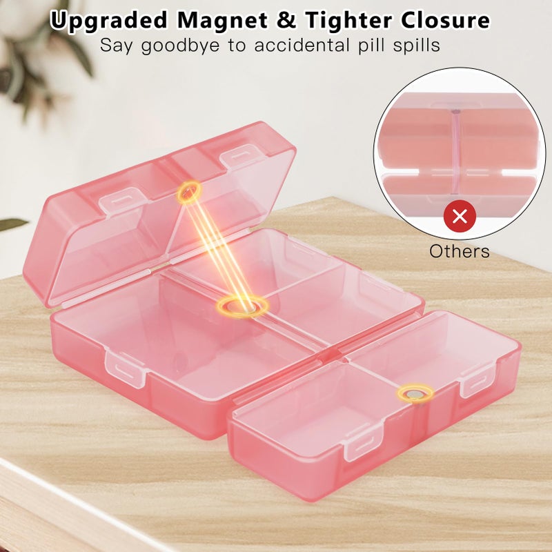 FYY Daily Pill Organizer, 7 Compartments Portable Pill Case Travel Pill Organizer,[Folding Design] Pill Box for Purse Pocket to Hold Vitamins,Cod Liver Oil,Supplements and Medication-Clear Red - Image 4