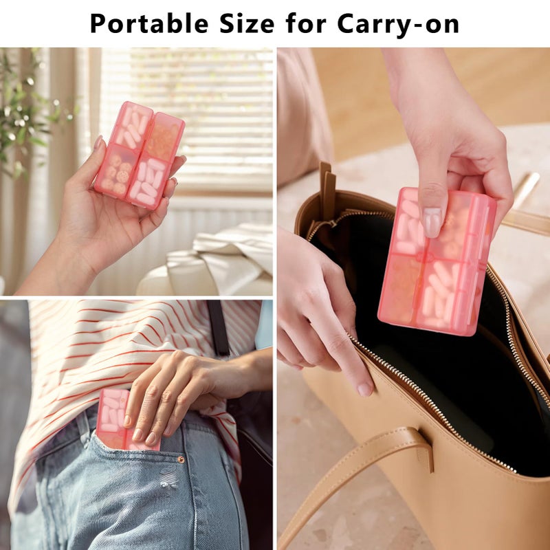 FYY Daily Pill Organizer, 7 Compartments Portable Pill Case Travel Pill Organizer,[Folding Design] Pill Box for Purse Pocket to Hold Vitamins,Cod Liver Oil,Supplements and Medication-Clear Red - Image 3