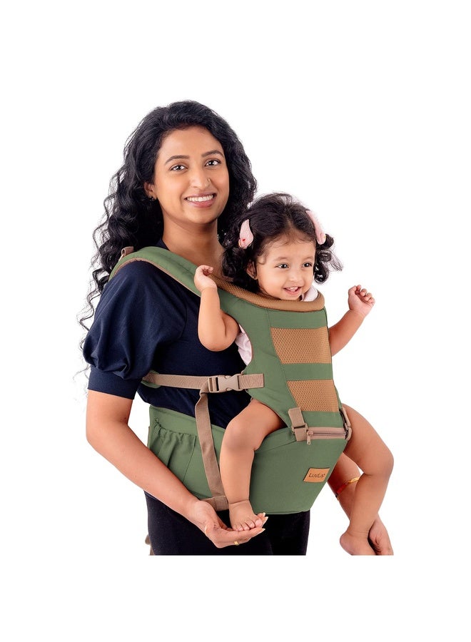 Luvlap Royal Hip Seat Baby Carrier with 4 Carry Positions, Baby Carrier with Hip seat for 6 to 24 Months Baby, Adjustable New-Born to Toddler Carrier, Max Weight Up to 15 Kgs (Green) - Image 1