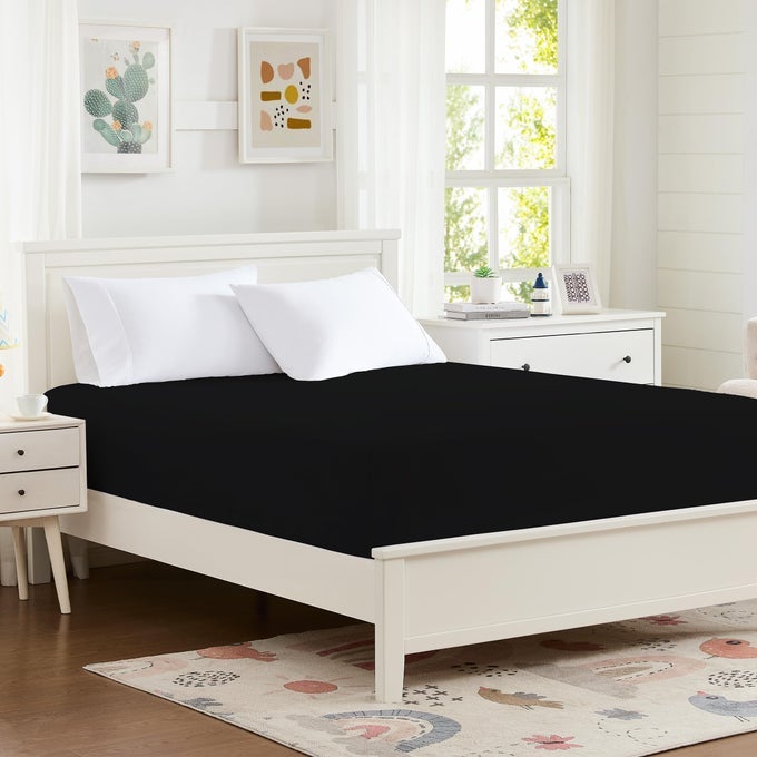 100 MICROFIBER 60X80 QUEEN SIZE FITTED SHEET ONLY HOTEL QUALITY DEEP POCKET BOTTOM SHEET UP TO 14 INCH BEDDING MATRESS PROTECTOR MACHINE WASHABLE AND NONFADE STAY IN PLACEBLACK