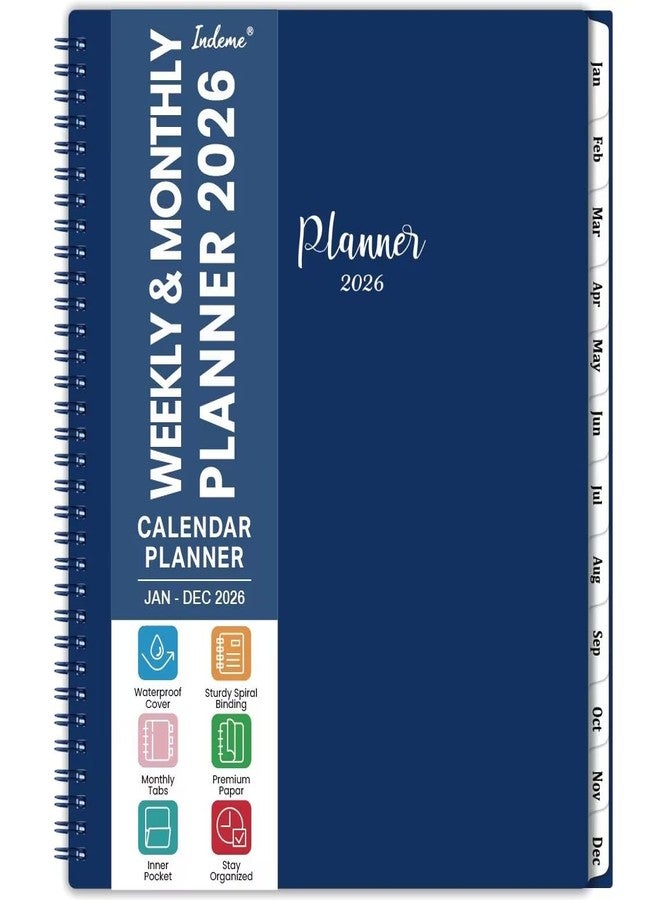 Indeme 2026 Planner, 2026 Planner Weekly and Monthly from Jan 2026 - Dec 2026, 9" x 11" Planner 2026, 2026 Calendar Planner with Monthly Tabs, Pocket, Twin-Wire Binding, Premium Paper, Holidays - Image 1